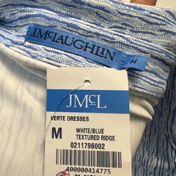 J.McLaughlin Women’s Verte Dress Size M Midi White Blue Catalina Cloth Coastal - Picture 11 of 16